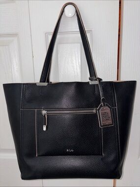 LAUREN Ralph Lauren Black Leather Tote with Straps and 1 Snap